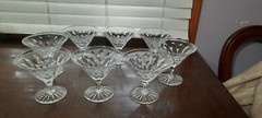 Set of 8 V-Shaped Crystal Champagne Sherbet Goblets Double Teardrop Cut on Bowl