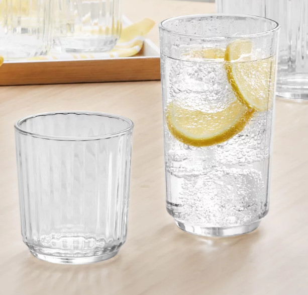 Arch Studio Fluted Ribbed Drinking Glasses Set of 2 Clear Highball Tumblers