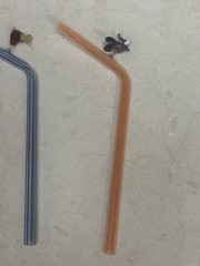Bimini Austria Glass Animal Glass Straws Clear With Colored Stripe & Figure 1930