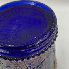 Vintage Blue Dugan Carnival Glass Stork & Rushes Pattern 4″ Tumbler