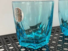 NWT Hazel Atlas 6 Blue Capri Gothic LOWBALL Rocks Glasses Hazelware UV Glow Aqua
