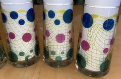 MCM Bartlett Collins Fishnet Color Dots Highball Glasses 5.25″ – Set of 5 MINT