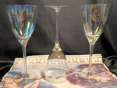3 Tall Long Stem Iridescent Contemporary Crystal Wine Glasses Set