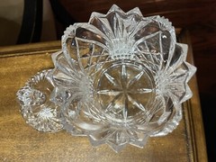 6″x4″ Vtg Crystal Clear Industries Meridian Pattern Glass Candy Jar w/Lid
