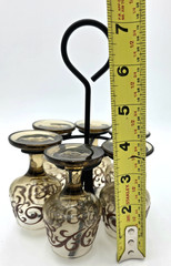 Libbey Prado Tawny Brown Scroll Cordial Goblets Set of 6 w/ Blk Metal Caddy VTG