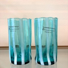 Alessandro Coppola Murano Italy Aqua Blue Art Glass Tumblers Set of 4 NEW