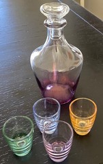 5 PC Decanter W/ Glasses Iridescent France VTG PARISIENNE Bar Rate Nice