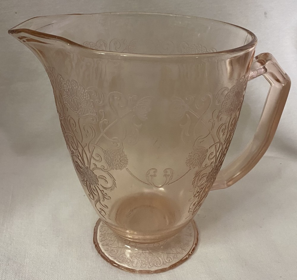 Florentine #1 Pink Pitcher Footed 6.5″ 36 oz Hazel Atlas Glass Company
