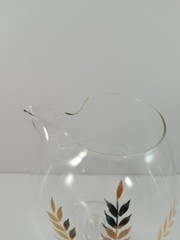 Vintage MCM Cera Glass Footed Pedestal Pitcher Gold Wheat Leaf 8.5″ Tall RARE