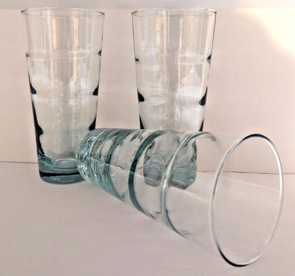 Set of 3 Libbey Aqua Saturn Ripple Optic 16oz Tumblers Vintage Glasses