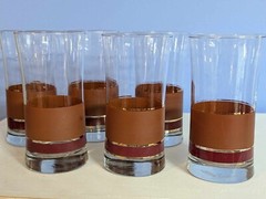6 Vintage Libbey Brandywine Red Gold Brown Banding Glasses Heavy Bottom