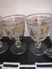 Set of 5 Vintage 60’s Libbey Golden Foliage leaf Cocktail Wine Goblets Glasses