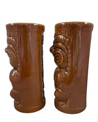 Mai Kai Brown Vintage Tiki Mug Ceramic Tall Tumbler Glass Retro Barware Set Of 2
