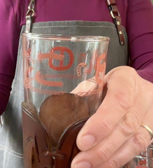 6 (SIX) LIBBEY Bamco Texas Longhorn Highball Glasses Leather Koozies 5.5”