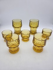 Vintage amber Glasses set of 7 Georgian Viking Honey Comb 3 different sizes PICS