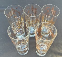 5 Vintage Hollywood Reg MCM William A Meier Gold Birds High Ball Glasses 11/15
