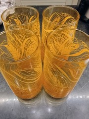 NIB Vintage 4 Piece Set Anchor Hocking Amber Wheat 12 oz Glasses. Orig package