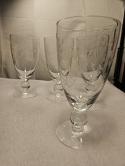 5 Mid Century Etched 6″ Stem Iced Tea/Water Glass Goblet
