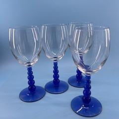VTG 4 (16 oz) Libbey Metropolis Wine/Water Glasses Cobalt Blue Stacked Ball Stem