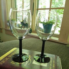 Luminarc France Vintage Domino Black Stemmed 6” Wine Glasses Set of 2
