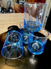 CONTEMPORARY BLUE THUMBPRINT DIMPLE ROCKS GLASSES SET OF 4