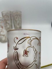 Libbey Frosted Gold Lace Floral Swirl Handpainted Tall Glasses Set of 6