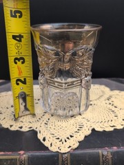 PAIR 1911 Antique Indiana Glass Paneled Strawberry Tumblers Gold Trim 8 oz Key