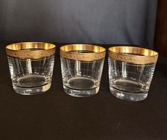 3 Tiffin Franciscan Westchester 22kt Gold Rim Whiskey Low Ball Glasses 12oz