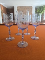 5 Tiffin Purple Blue FONTAINE Goblet Water Wine TWILIGHT Glass 20s Mint 8′