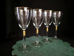 Vintage Hollywood Regency Style Wine Goblets W/ Gold Wafers Hardware on Stem – 4