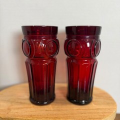 Wheaton Glass Bullseye Ruby Red 6.75″ Tumbler Set of 2 Vintage Mid Century Glass