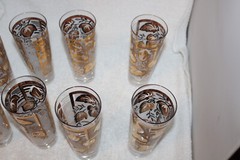 MCM 16 oz, Oriental, Gold, Gray Leaf Frosted Design, Lot of 8 Glasses