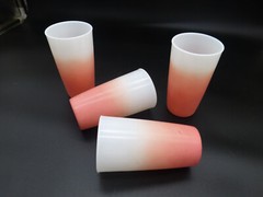 Vintage RARE Pink Flamingo White Ombre Hazel Atlas Platonite Set of 4 Glass Tumb