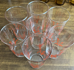 7 – Federal Glass -MCM Red Cattail & Gold Trim Tumblers Drinking Glasses 12 oz