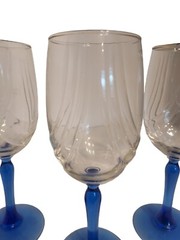 Vintage Lenox Cobalt Blue Stemmed Clear Swag Gold Rim 3 Wine Champagne Glasses