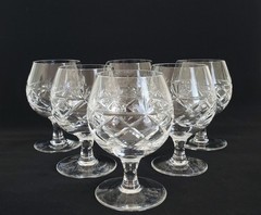 (6) VINTAGE ROYAL BRIERLEY CRYSTAL CUT BRUCE BRANDY GLASSES 4″ ENGLAND