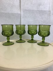Indiana Glass KINGS CROWN Green 4-3/8″ Wine Goblets Set of 4