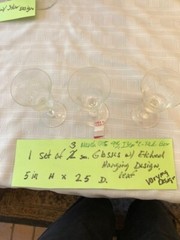 One Set of 3 Liquoir Glasses with etched Glass Design of Hanging Leaf Design