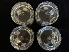 Ralph Lauren Crystal Glen Plaid 4” LowballGlasses Vertical Cut Top Set of 4 Read