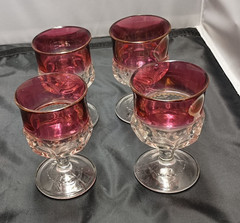 Set 4 INDIANA GLASS Kings Crown Red Flashed Juice Goblets 3oz 4 1/4″h x 2 1/2″d