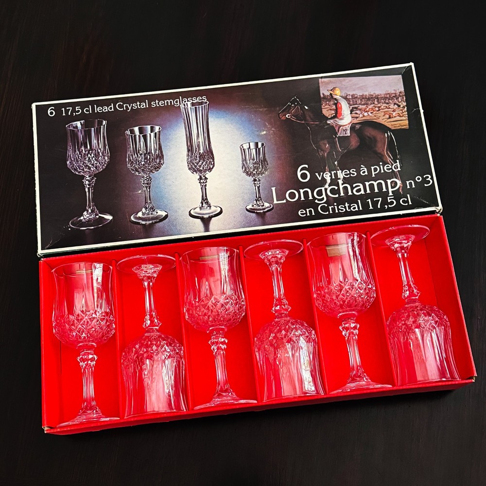 VTG 80s Set of 6 Cristal D’Arques Longchamp n3, 17,5cl Lead Crystal Wine Glasses