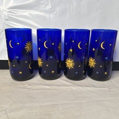 Vintage Set of 4 Libbey Celestial Cobalt Blue Tumbler Glasses 16 oz Very Nice!