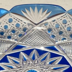 Unused Kamei Glass Hishiho Kiriko Indigo Plate 16cm Japan