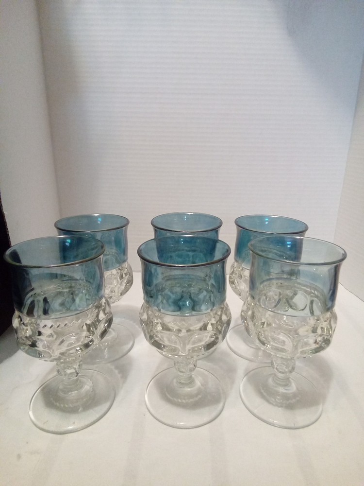 Tiffin Franciscan Blue Flashed Water Goblets 6