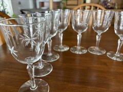 9 Libbey Rock Sharpe Candlelight Cut Atomic Star Stem 7” Water Goblet(s) MCM EUC