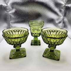Vintage Indiana Glass Mount Vernon Olive Avocado Green Goblets Set Of 3