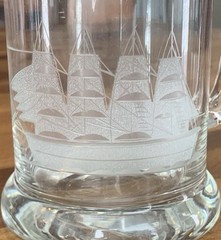 Vintage Toscany Clipper Glass Mugs Set of 3 Etched Ship Hand Blown Nautical