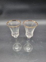 2 Vintage Mikasa Jamestown Clear Gold Trimmed Wine Glasses 8 5/8″ Tall X 3 1/8″