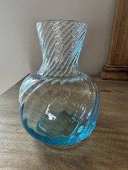 Vintage Light Blue Swirl Glass Carafe Or Vase 6”T