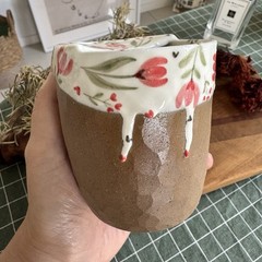 Handmade Ceramic Travel Mug Hand Painted Floral Stoneware Coffee Cup To Go Mug